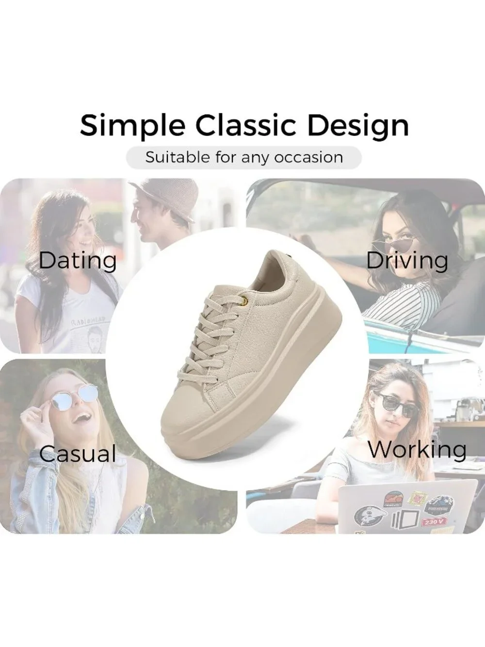 🆕Women's Beige Platform Fashion Sneakers Classic Low Top Thick Sole Casual